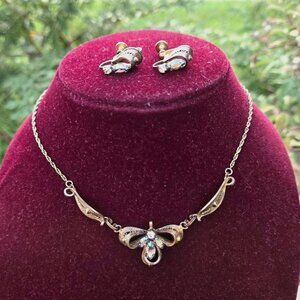 Jay Flex Sterling Silver Filigree Aurora Rhinestone Demi Parure Choker Earrings